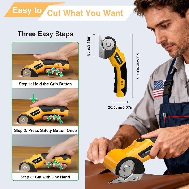 Lisaruq Cordless Electric Scissors,Rechargeable Cardboard Cutter, 4V Upgrade Motor Electric Box Cutter with 2 Blades, Safety Lock & LED Light, Powerful Cutting for Cardboard Box, Plastic, Leather - Image 4